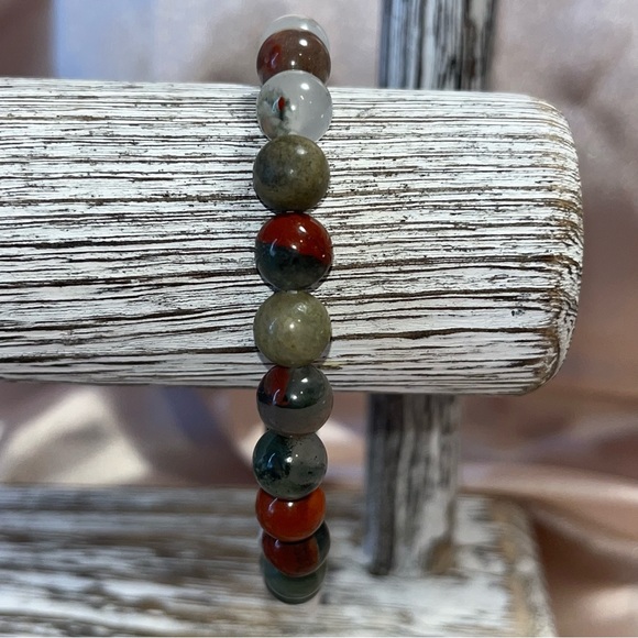 African Bloodstone Healing Crystal Stretch Bracelet - Picture 3 of 3